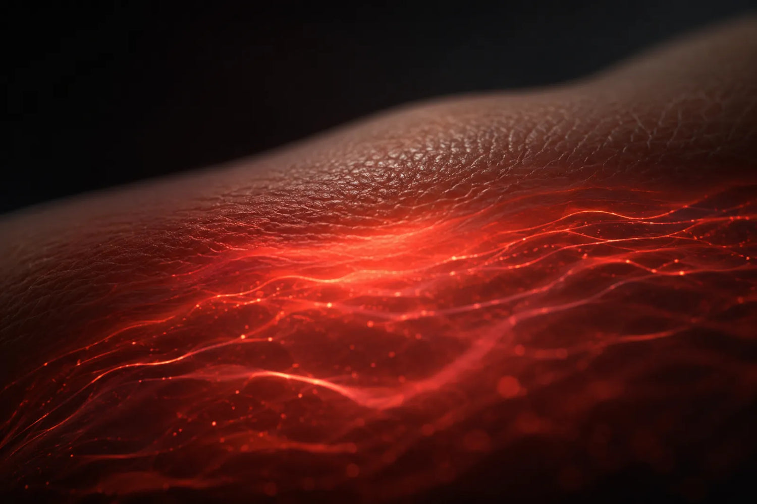 Abstract red light waves on skin, the science behind red light therapy