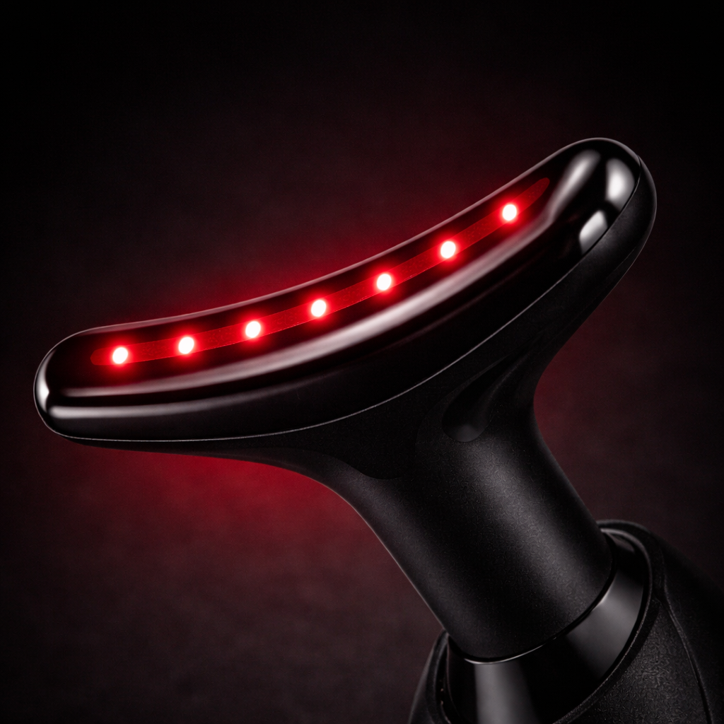 Lumovex Sculpt Wand close-up showing 660nm red and 850nm near-infrared LED head for targeted facial spot treatment