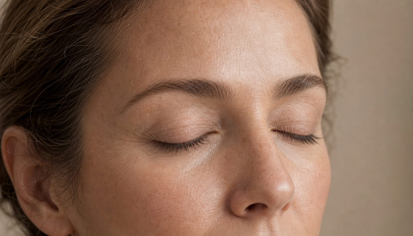 Close-up of a woman with her eyes gently closed in soft diffused natural light