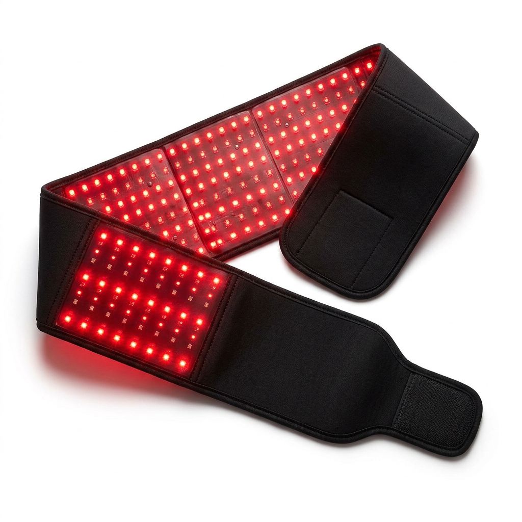 Black LED belt with red lights on a white background