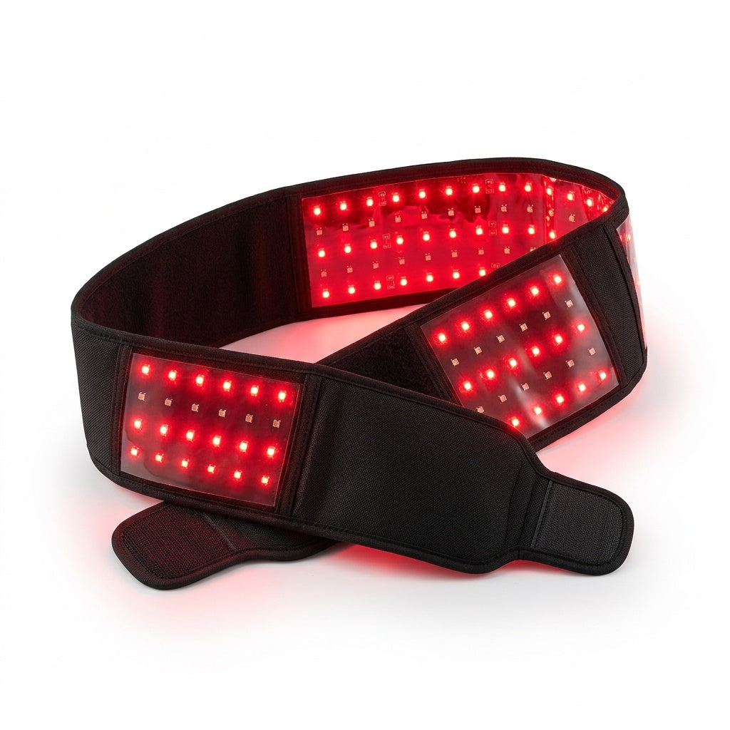 Black belt with red LED lights on a white background