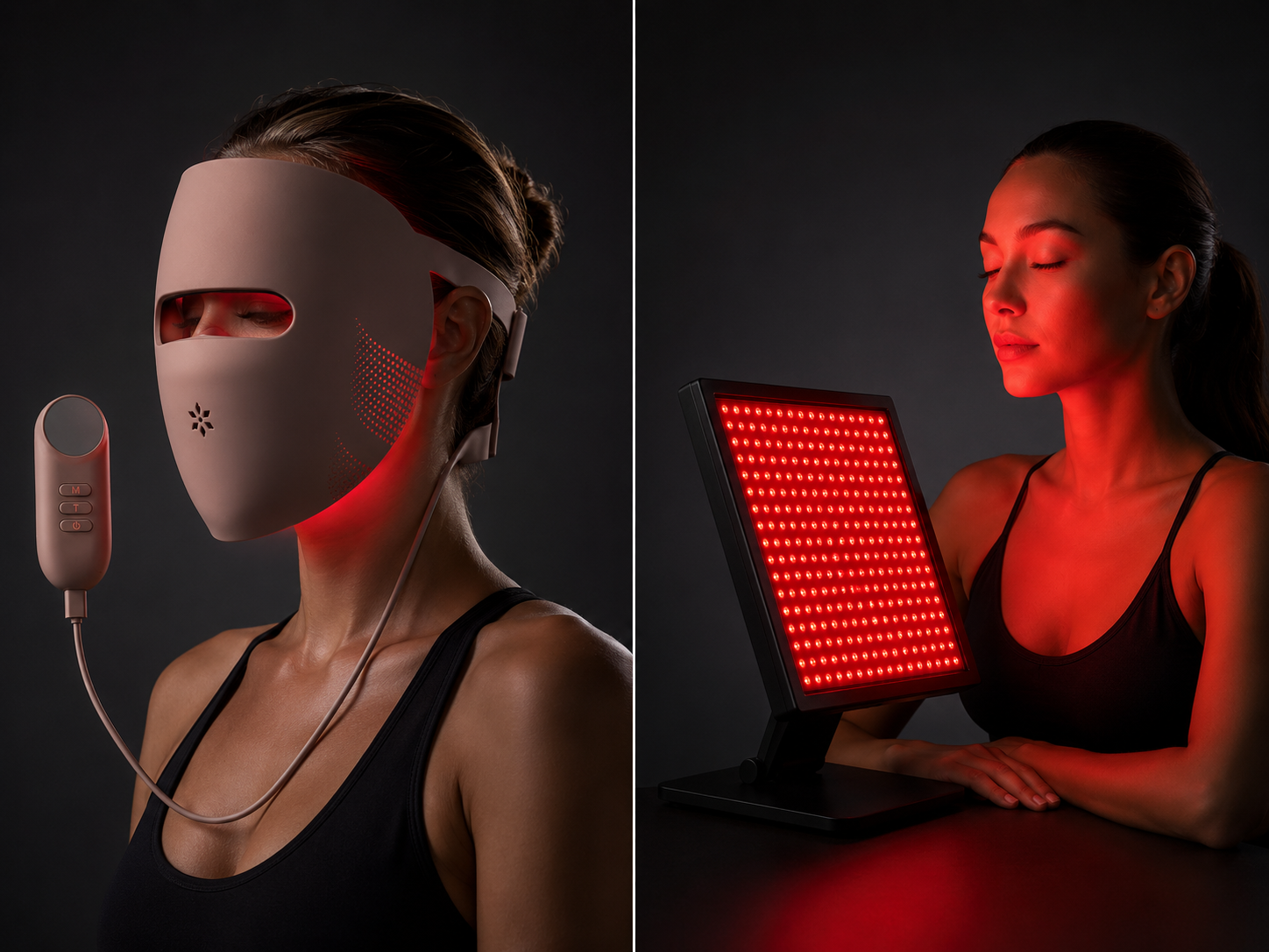 Lumovex red light therapy mask and panel in use