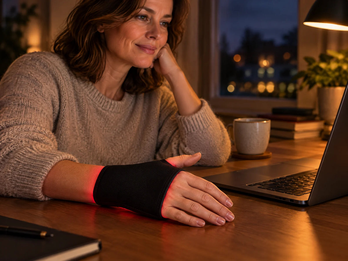 Red light therapy for desk-day wrist comfort