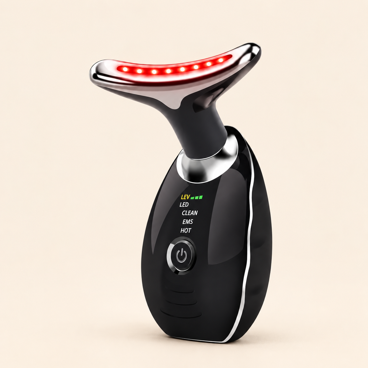 Black Lumovex Sculpt Wand with glowing red LEDs and silver treatment head on a cream background.